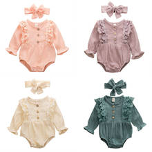 Newborn Infant Baby Girl Cotton & Linen Romper Autumn Spring Clothes Long Sleeve Button Lace Jumpsuit Headband Outfit 2024 - buy cheap