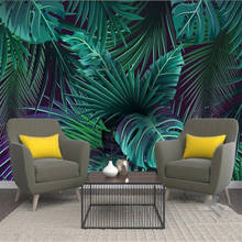 3D-обои Milofi на заказ, настенные панели с зелеными листьями монстеры и пальмовыми листьями, простой фон для украшения гостиной, спальни 2024 - купить недорого