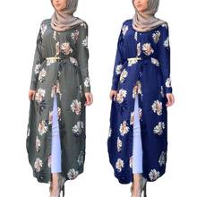 Винтажные женские мусульманские Длинные Платья с цветочным принтом Дубай Абая с поясом Сплит Арабский исламский Средний Восток длинный халат одежда Рамадан 2024 - купить недорого