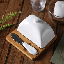 Ceramic Butter Dish with Butter Knife Set Bamboo Wooden Tray Household Luxury Art White Ceramic Cake Dessert Plate with Lid Set 2024 - buy cheap