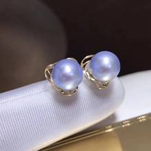 Fine Jewelry Pure 18 K Gold 1029 Natural Fresh Water Blue Pearl 8-7mm Stud Earrings for Women Fine Pearl Earrings 2024 - buy cheap