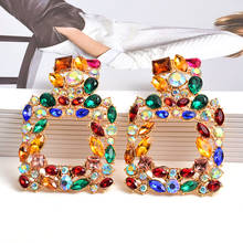 Wholesale New Colorful Rhinestone Square Metal Dangle Drop Earrings High-Quality Fashion Crystals Jewelry Accessories For Women 2024 - buy cheap