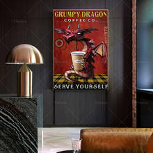 Póster de dragón Grumpy, impresión artística, regalo para siempre, decoración del hogar, póster, impresiones, arte de pared, café de dragón Grumpy, 2024 - compra barato