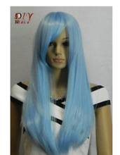 New Women Long Light Blue Straight Synthetic Party Cosplay Hair Full Wig +Cap Ladies Heat Re sistant Synthetic hair Wigs 2024 - buy cheap