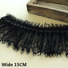 15CM Wide Black Organza Eyelash Fringed Lace Ruffle Trim Ribbon Women Dress Collar Skirts Splicing Material Sewing Tassel Decor 2024 - buy cheap