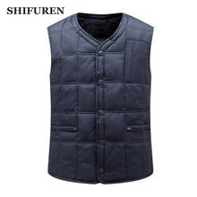 SHIFUREN 2019 Autumn Winter Men Vest Coat Warm Sleeveless Jacket Casual Male White Duck Down Waistcoat Solid Color 2024 - buy cheap