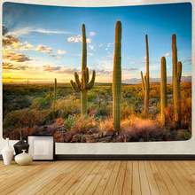 Simsant-tapiz de Cactus del desierto, arte de plantas de seta, bosque de girasol, tapices colgantes de pared para decoración de sala de estar, pancarta 2024 - compra barato