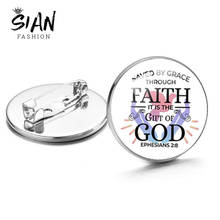 SIAN God Is The Strength Of My Heart Bible Verse Psalm Circle Brooch Pin Glass Badges Religious Jewelry New Brooches Accessories 2024 - buy cheap