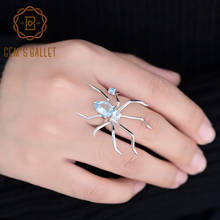 Женское кольцо с небесно-голубым топазом GEM'S BALLET, вечерние кольца в стиле панк с натуральным небесно-голубым топазом, серебряными камнями и животными 2024 - купить недорого
