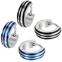 BONISKISS Men's Stainless Steel Small Hoop huggie Earrings Striped Unique Polished brinco masculino Blue/Black Selection 4mm 2024 - buy cheap