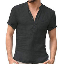 2021 New Summer Cotton Linen Men Shirt Casual Blouse shirt Men Half Front Open Tops Short Sleeve Tee Shirt chemise homme MY350 2024 - buy cheap