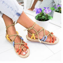 Sandalias de gladiador a la moda para mujer, zapatos de verano con cordones, planas, para playa, 2021 2024 - compra barato