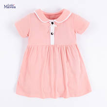 Little Maven New Summer Kid Pink Turn-down Collar Girls Short-sleeved Button Sweet Solid Children Cotton Knitted Casual  Dresses 2024 - buy cheap