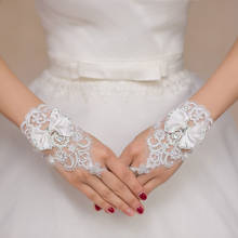 White Fingerless Bridal Gloves Elegant Short Wedding Gloves for Bride Crystals Rhinestone Bowknot Lace Glove Wedding Accessories 2024 - buy cheap