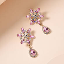HYSECMAO Luxury Crystal Flower Pendant Earrings for Women Fashion Elegant Rhinestone Party Wedding Bridal Jewelry Wholesale Gift 2024 - buy cheap