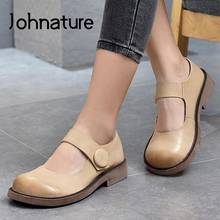 Johnature 2022 New Pumps Women Shoes Genuine Leather Hook & Loop Spring/Autumn Handmade Concise Retro Shallow Ladies Shoes 2024 - buy cheap