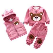 New Autumn Winter Children Clothing Set Baby Thickening Keep Warm Letter Hooded Cartoon Long Sleeve Pants 3 Pcs/sets Tracksuits 2024 - buy cheap