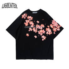 2021 Cotton T-Shirt Japanese High Street Harajuku Streetwear Pink Cherry Blossoms Hip Hop T-Shirt Men Couple Fashions Tops Tees 2024 - buy cheap