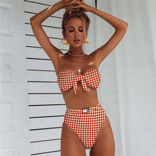 Plaid Bikinis Bandeau Women Sexy Swimsuit 2020 High Waist Biquinis Set Tie Swimsuit Triangle Bathing Suit Women Swimming Suit 2024 - buy cheap