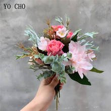 Yo cho buquê de casamento, flor artificial, seda, peônia, damas de honra, buquê estilo floresta, decoração de mesa para festa e casa 2024 - compre barato