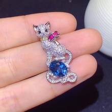 Colgante de Topacio Azul estilo gato para mujer, collar de Gema Natural auténtica, regalo de cumpleaños encantador de plata 925 2024 - compra barato