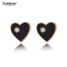 ZooMango Titanium Stainless Steel Black Acrylic Heart Wedding Earrings For Women Trendy CZ Crystal Stud Earrings Jewelry ZE19252 2024 - buy cheap