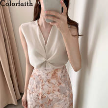 Colorfaith-Blusa sin mangas Estilo Vintage para verano, camisa elegante Coreana de gran tamaño, con cuello en V, a la moda, BL2797, 2021 2024 - compra barato