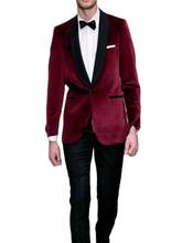 2Pcs Red Velvet Blazer Trousers Tailcoat Tuxedo Men Suits Groomsmen Dress Wear Wedding Bridegroom Prom Suits(Jacket+Black Pants) 2024 - buy cheap