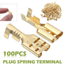 100pcs 6.3mm Gold Tone Brass Female Crimp Terminal Spade Terminal Electric Wire Connectors for Home Aviation Car Speaker 2024 - buy cheap