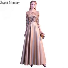 Gold Navy Blue Green Satin Vintage Evening Dresses Sweet Memory Women Dress Bridesmaid Gown Long Sleeve Prom Wedding Party Robe 2024 - buy cheap