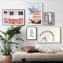Nordic Poster Canvas Painting Hotel Motel Signboard Sleep Quotes Colorful Ferris Wheel Wall Picture Home Decoration Hotel Mural 2024 - buy cheap