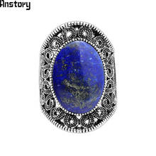Oval Lapis Lazuli Rings For Women Natural Stone Flower Rings Vintage Antique Silver Plated Fashion Jewelry TR622 2024 - buy cheap