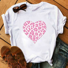 Женские футболки, розовая леопардовая одежда с коротким рукавом и принтом сердца, женская футболка, топы с графическим рисунком, женская футболка Tumblr 2024 - купить недорого