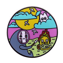 No face & Calcifer pin cute bright mash-up Ghibli anime fans gift 2024 - buy cheap