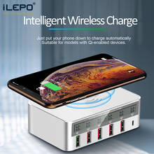 ILEPO-cargador USB QC3.0 de 100W, carga rápida, 5 puertos, LCD inteligente, inalámbrico, 8 X para iPhone, Samsung, Xiaomi, Huawei 2024 - compra barato