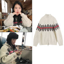 Kpop iu lee ji eun mesmo cardigan de malha camisola feminina inverno quente 2021 coréia solto harajuku vento grosso feminino gola alta jaqueta 2024 - compre barato