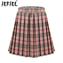 Crianças meninas scottish estilo joelho comprimento completo a linha pull-on plissado saia xadrez com cintura elástica 2024 - compre barato