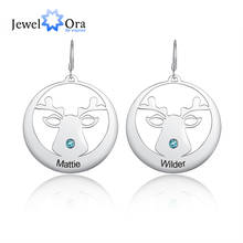JewelOra Designer Personalized Engraved Name Christmas Elk Earrings for Women Customized Birthstone Drop Earring New Year Gifts 2024 - buy cheap