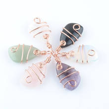 Wholesale 6Pcs/Lot Natural Stone Copper Wire Wrap Pendant Irregular Geometric Bead Rose Gold Color Dangle Charms Jewelry QBN437 2024 - buy cheap