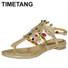 TIMETANG-Sandalias de tacón plano con flores y diamantes de imitación para mujer, chanclas de estilo romano a la moda, con abalorios, talla grande 33 42 43, Sexy, 2021 2024 - compra barato