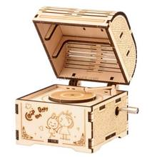 Caixa de música 3d com manivela, faça você mesmo, modelo de quebra-cabeça de madeira, montagem própria, kits de artesanato, decoração de casa para crianças 2024 - compre barato