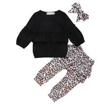 Fashion Kids Baby Girl Outfits Clothes Ruffles Puff Sleeve Pullovers Leopard Pants Leggings Headband 3Pcs Girls Sets 0-3Y 2024 - buy cheap