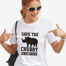 Save The Chubby Unicorns Letter Print T-shirt Women Tops Casual Harajuku Funny Tees Summer Outdoor Loose 0-neck Cotton T-Shirts 2024 - buy cheap