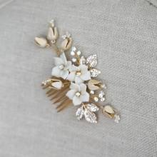 Delicate Ceramic Flower Bridal Comb Hair Jewelry Gold Color Wedding Headpiece Women Hair Ornament Accessories 2024 - buy cheap