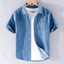 Jaqueta jeans masculina de mangas curtas, camisa de cowboy com manga curta, moda clássica de verão 2021 algodão, roupas tops 2024 - compre barato