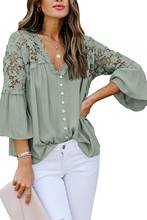 Green/Black/White/Gray/Purple Crochet Lace Button Top Women Summer Sexy V Neck Long Sleeve Hollow Out Lace Patchwork Blouse Tops 2024 - buy cheap