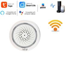 Sensor de alarme de temperatura e umidade, sirene wifi, aplicativo tuya smart life, funciona com echo, alexa, google home, ifttt 2024 - compre barato