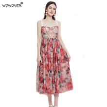 Vestido de fiesta de boda sin tirantes para mujer, elegante vestido Floral de diseñador de pasarela para verano, Sexy, con tirantes finos 2024 - compra barato