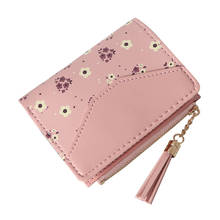 Korean Soft PU Leather Women Wallets Floral Print Money Bags Multi-Card Pocket Fashion Tassel Ladies Zipper Buckle Short Clutch 2024 - buy cheap