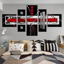 Quadros de arte para parede, decoração moderna, impressão em hd, 5 painéis, arte abstrata para parede, vermelho, preto e cinza, pintura de lona 2024 - compre barato